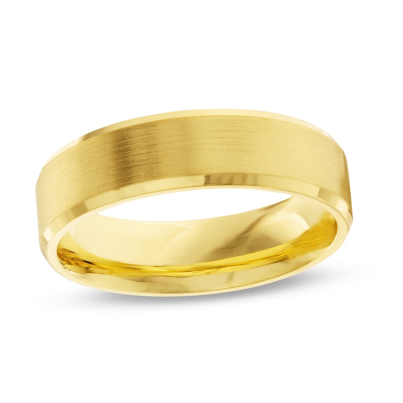 Men's 7.0mm Bevel Edge Satin Finish Band in 18K Gold - Size 10|Peoples Jewellers