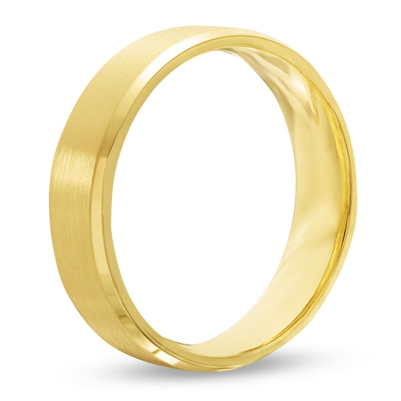 Men's 7.0mm Bevel Edge Satin Finish Band in 18K Gold - Size 10