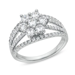 1.50 CT. T.W. Certified Flower-Shaped Lab-Created Multi-Diamond Multi-Row Ring in 14K White Gold (I/SI2)