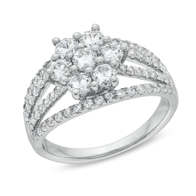 1.50 CT. T.W. Certified Flower-Shaped Lab-Created Multi-Diamond Multi-Row Ring in 14K White Gold (I/SI2)|Peoples Jewellers