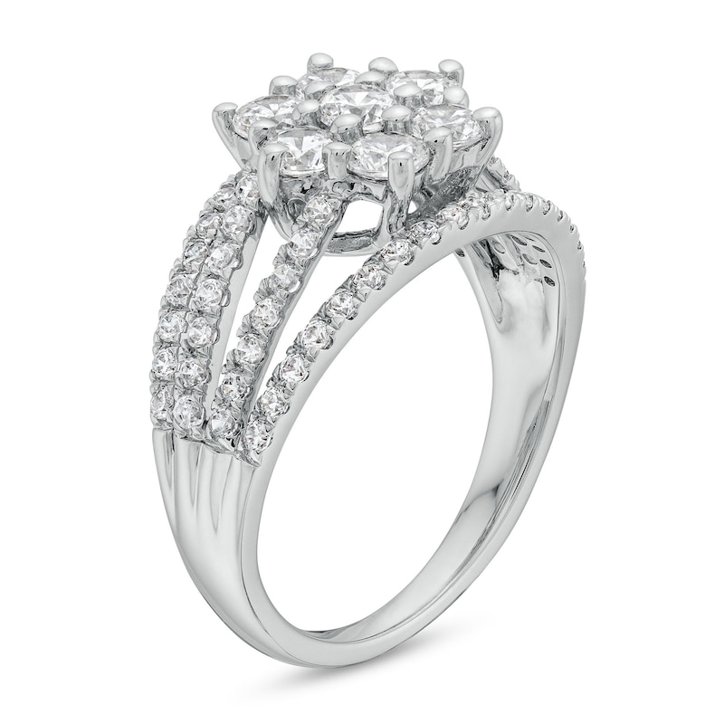 1.50 CT. T.W. Certified Flower-Shaped Lab-Created Multi-Diamond Multi-Row Ring in 14K White Gold (I/SI2)|Peoples Jewellers