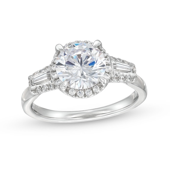 2.40 CT. T.W. Certified Lab-Created Diamond Frame Sideways Three Stone Engagement Ring in 14K White Gold (F/SI2)