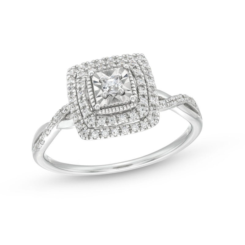 0.25 CT. T.W. Princess-Cut Diamond Miracle Cushion Frame Vintage-Style Engagement Ring in 10K White Gold|Peoples Jewellers