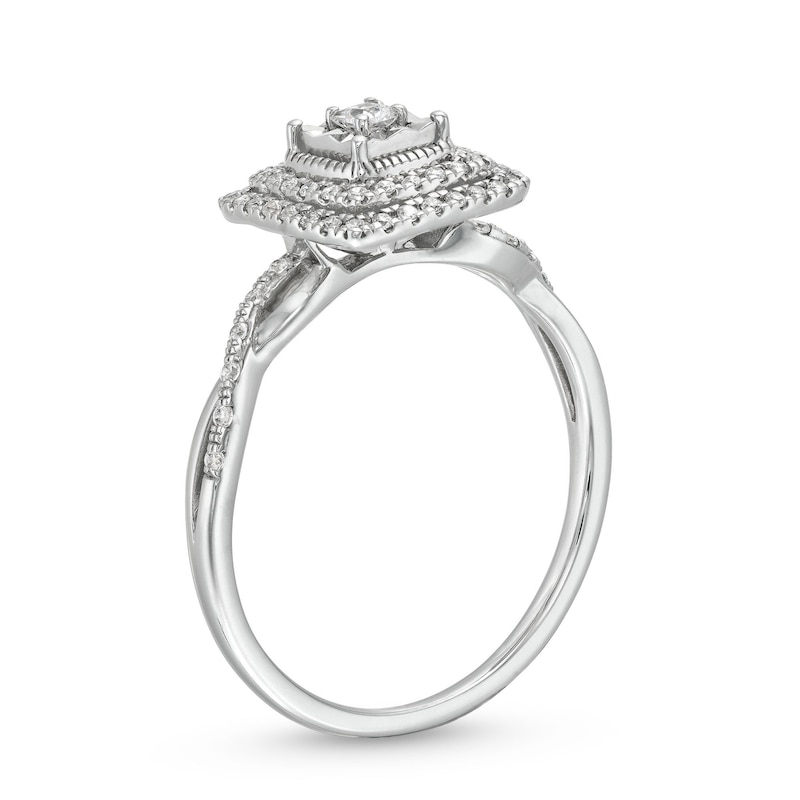 Main Image 3 of 0.25 CT. T.W. Princess-Cut Diamond Miracle Cushion Frame Vintage-Style Engagement Ring in 10K White Gold