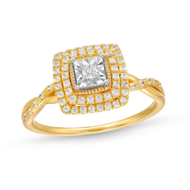 0.25 CT. T.W. Princess-Cut Diamond Miracle Cushion Frame Vintage-Style Engagement Ring in 10K Gold|Peoples Jewellers
