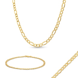 2.8mm Figaro Chain Necklace and Bracelet Set in Hollow 10K Gold