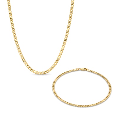 2.8mm Curb Chain Necklace and Bracelet Set in Hollow 10K Gold