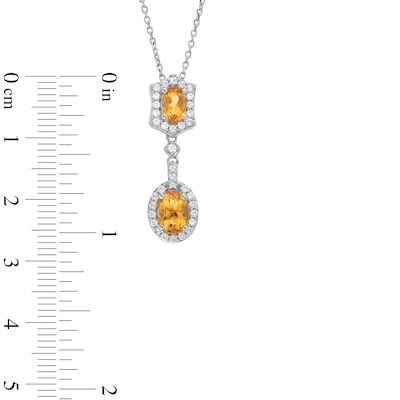 Oval Citrine and White Lab-Created Sapphire Ornate Frame Pendant and Drop Earrings Set in Sterling Silver