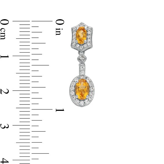 Oval Citrine and White Lab-Created Sapphire Ornate Frame Pendant and Drop Earrings Set in Sterling Silver