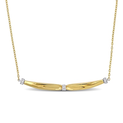 Eternally Bonded 0.04 CT. T.W. Diamond Collar Tie Sideways Bar Necklace in 14K Gold - 16"