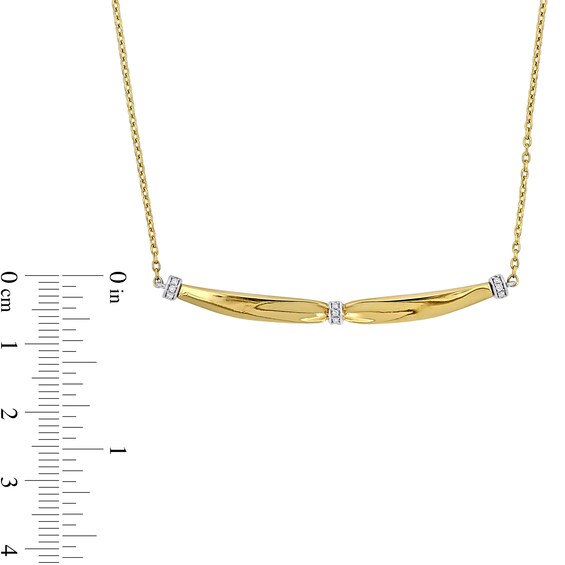 Eternally Bonded 0.04 CT. T.W. Diamond Collar Tie Sideways Bar Necklace in 14K Gold - 16"