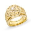 Thumbnail Image 1 of 1.45 CT. T.W. Diamond Frame Celtic-Style Flower Bridal Set in 10K Gold