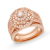 Thumbnail Image 1 of 1.45 CT. T.W. Diamond Frame Celtic-Style Flower Bridal Set in 10K Rose Gold