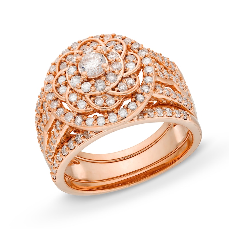 Main Image 1 of 1.45 CT. T.W. Diamond Frame Celtic-Style Flower Bridal Set in 10K Rose Gold