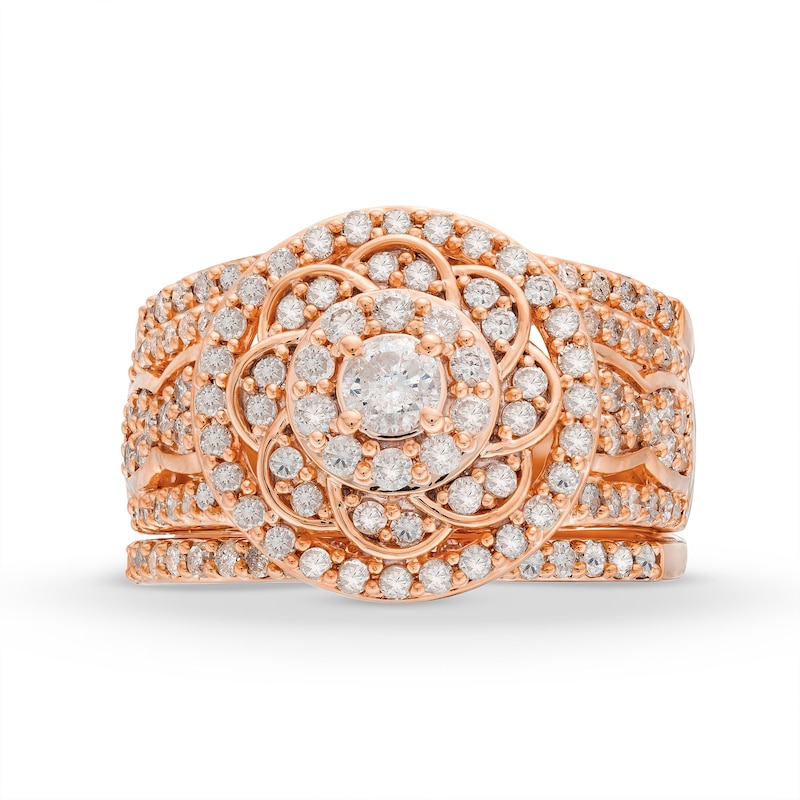 Main Image 3 of 1.45 CT. T.W. Diamond Frame Celtic-Style Flower Bridal Set in 10K Rose Gold