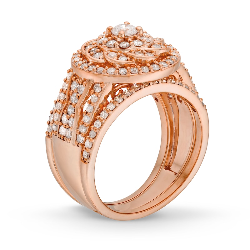 Main Image 4 of 1.45 CT. T.W. Diamond Frame Celtic-Style Flower Bridal Set in 10K Rose Gold