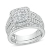 1.23 CT. T.W. Cushion Multi-Diamond Triple Row Bridal Set in 10K Gold