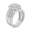 1.23 CT. T.W. Cushion Multi-Diamond Triple Row Bridal Set in 10K Gold