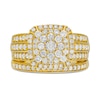 1.23 CT. T.W. Cushion Multi-Diamond Triple Row Bridal Set in 10K Gold