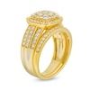 1.23 CT. T.W. Cushion Multi-Diamond Triple Row Bridal Set in 10K Gold