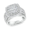 1.95 CT. T.W. Cushion Multi-Diamond Frame Split Shank Vintage-Style Bridal Set in 10K Gold