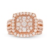 1.95 CT. T.W. Cushion Multi-Diamond Frame Split Shank Vintage-Style Bridal Set in 10K Rose Gold