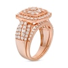 1.95 CT. T.W. Cushion Multi-Diamond Frame Split Shank Vintage-Style Bridal Set in 10K Rose Gold