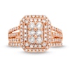 1.23 CT. T.W. Emerald Multi-Diamond Elongated Art Deco Split Shank Bridal Set in 10K Rose Gold