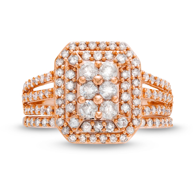 1.23 CT. T.W. Emerald Multi-Diamond Elongated Art Deco Split Shank Bridal Set in 10K Rose Gold|Peoples Jewellers