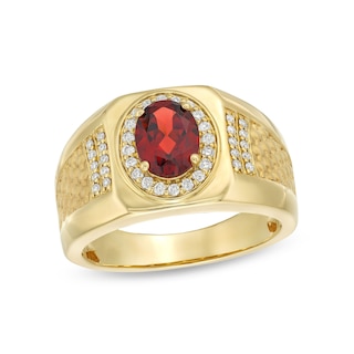 Men's Oval Garnet and 0.25 CT. T.W. Diamond Square-Top Nugget Ring in 10K Gold