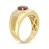 Thumbnail Image 2 of Men's Oval Garnet and 0.25 CT. T.W. Diamond Square-Top Nugget Ring in 10K Gold