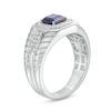 Thumbnail Image 3 of Men's Octagon-Shaped Blue Lab-Created Sapphire and 0.25 CT. T.W. Diamond Square-Top Ribbed Shank Ring in 10K White Gold