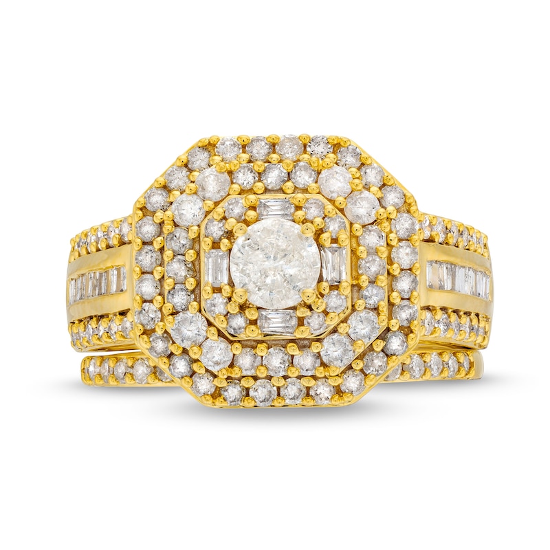 Main Image 4 of 1.45 CT. T.W. Diamond Cushion Triple Row Octagon Frame Bridal Set in 10K Gold