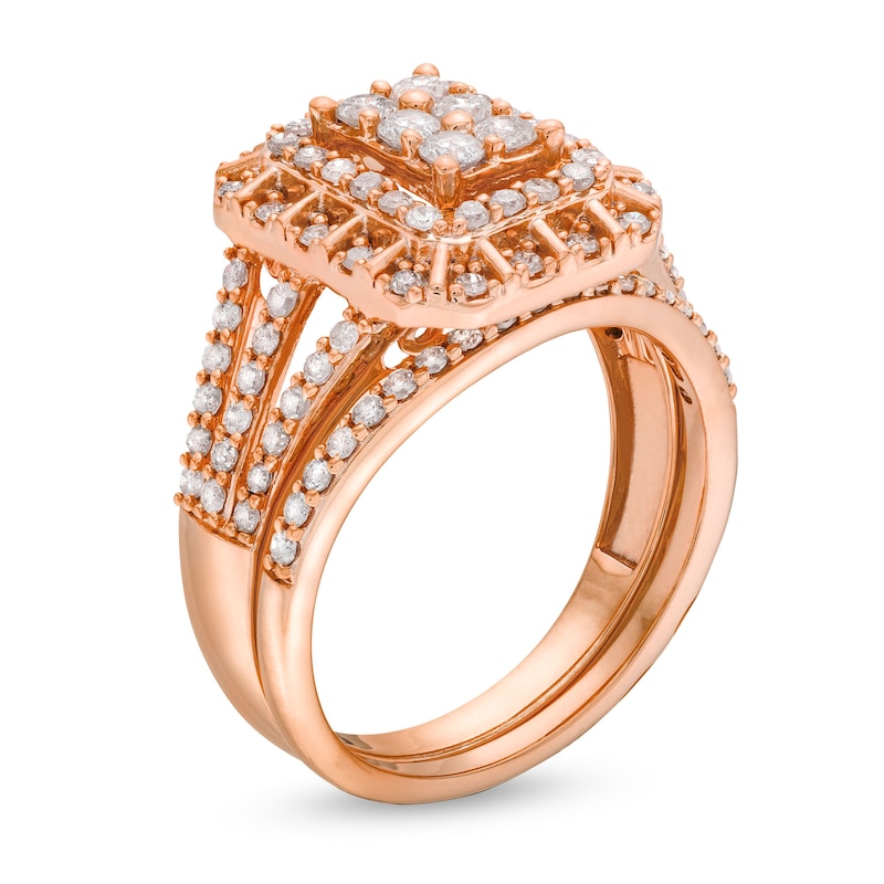 Peoples Jewellers 1.45 CT. T.W. Diamond Cushion Triple Row Octagon Frame  Bridal Set in 10K Rose Gold, Peoples Jewellers