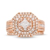 Thumbnail Image 3 of 1.45 CT. T.W. Diamond Cushion Triple Row Octagon Frame Bridal Set in 10K Rose Gold