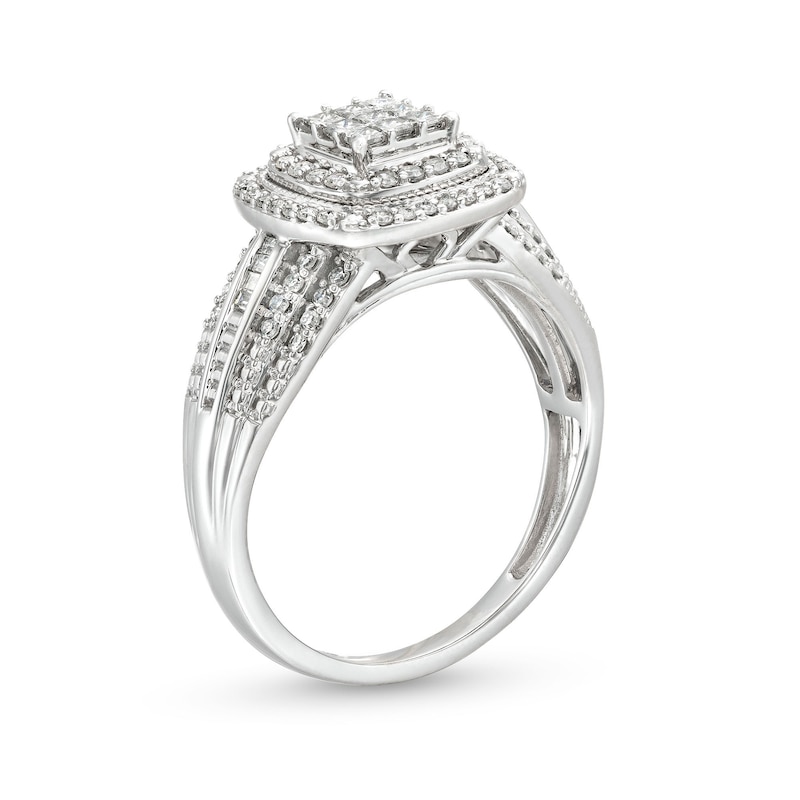 0.50 CT. T.W. Princess-Cut Multi-Diamond Cushion Frame Vintage-Style Engagement Ring in 10K White Gold|Peoples Jewellers