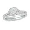 Thumbnail Image 0 of 0.74 CT. T.W. Diamond Cushion Frame Chevron Collar Hidden Infinity Bridal Set in 10K White Gold