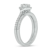 0.74 CT. T.W. Diamond Cushion Frame Chevron Collar Hidden Infinity Bridal Set in 10K White Gold