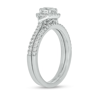 0.74 CT. T.W. Diamond Cushion Frame Chevron Collar Hidden Infinity Bridal Set in 10K White Gold