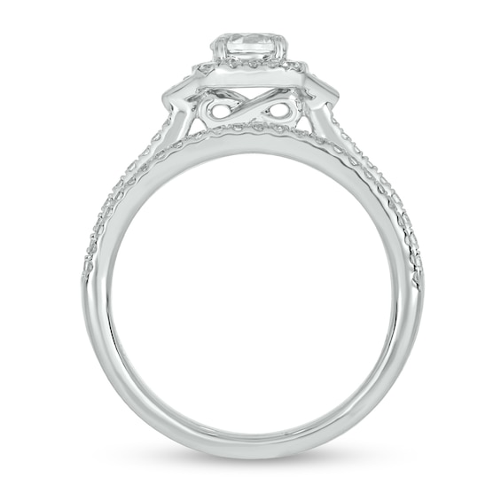 0.74 CT. T.W. Diamond Cushion Frame Chevron Collar Hidden Infinity Bridal Set in 10K White Gold