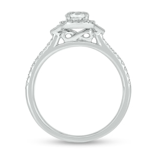 0.74 CT. T.W. Diamond Cushion Frame Chevron Collar Hidden Infinity Bridal Set in 10K White Gold