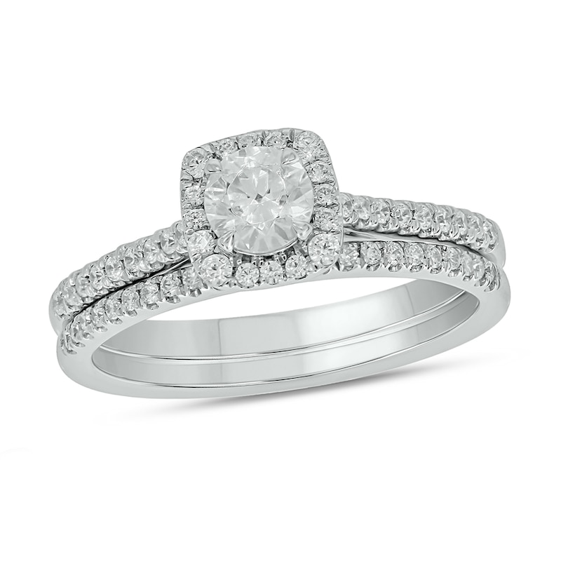 0.73 CT. T.W. Diamond Cushion Frame Hidden Infinity Bridal Set in 10K White Gold|Peoples Jewellers