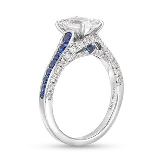 Vera Wang Love Collection 1.45 CT. T.W. Emerald-Cut Certified Diamond and Sapphire Engagement Ring in 14K White Gold