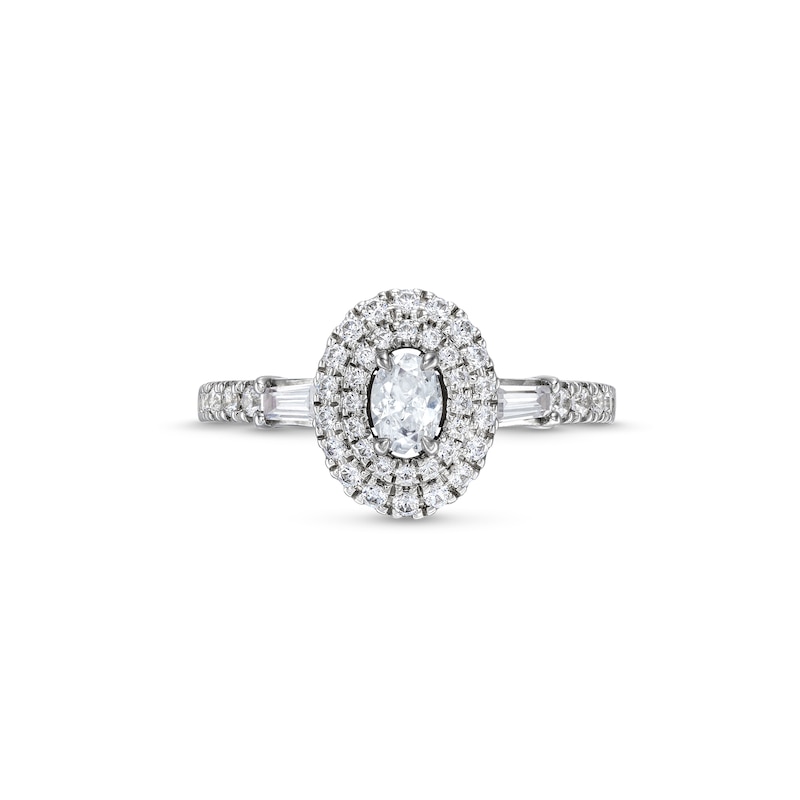 Vera Wang Love Collection 0.69 CT. T.W. Oval Diamond Double Frame Engagement Ring in 14K White Gold (I/SI2)|Peoples Jewellers