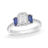 Thumbnail Image 0 of Vera Wang Love Collection 1.23 CT. T.W. Emerald-Cut Diamond and Sapphire Three Stone Engagement Ring in 14K White Gold