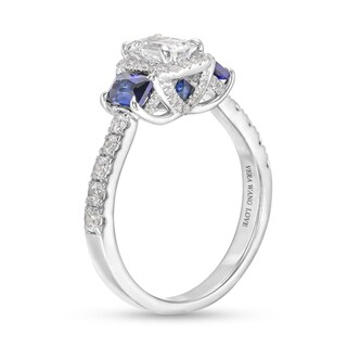 Vera Wang Love Collection 1.23 CT. T.W. Emerald-Cut Diamond and Sapphire Three Stone Engagement Ring in 14K White Gold