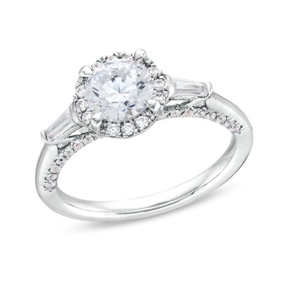 1.50 CT. T.W. Certified Lab-Created Diamond Frame Sideways Three Stone Engagement Ring in 14K White Gold (F/SI2)