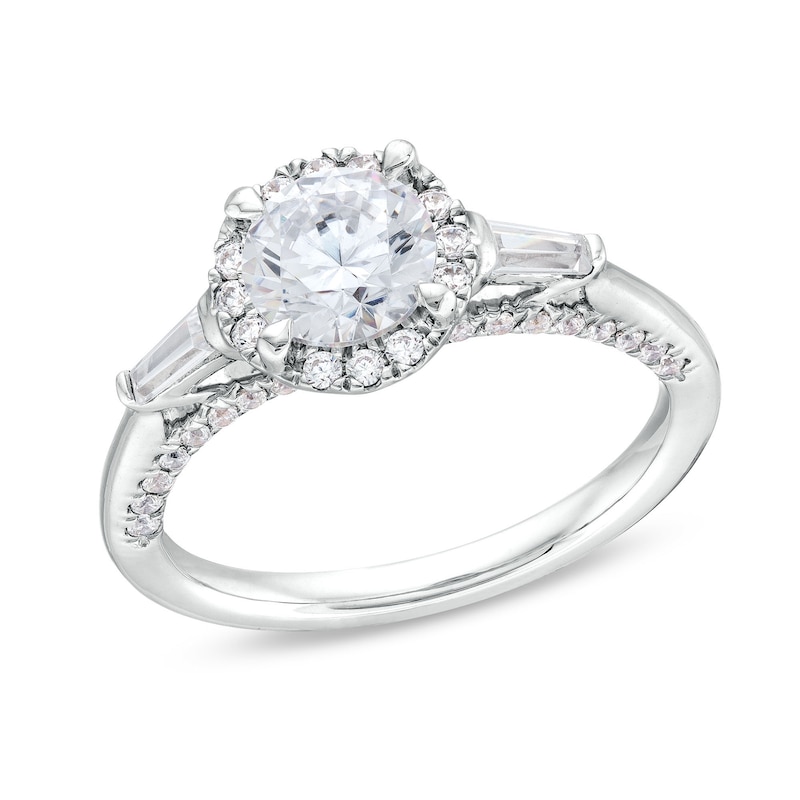 1.50 CT. T.W. Certified Lab-Created Diamond Frame Sideways Three Stone Engagement Ring in 14K White Gold (F/SI2)|Peoples Jewellers