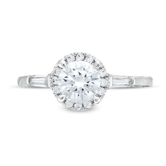 1.50 CT. T.W. Certified Lab-Created Diamond Frame Sideways Three Stone Engagement Ring in 14K White Gold (F/SI2)