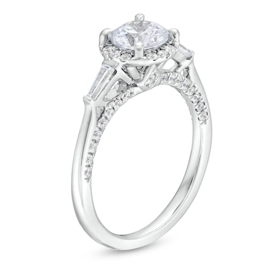 1.50 CT. T.W. Certified Lab-Created Diamond Frame Sideways Three Stone Engagement Ring in 14K White Gold (F/SI2)